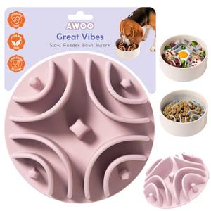 lot 6203 image: Awoo Great Vibes - Silicone Slow Feeder for Dog Bowls Over 5.5 Inches - Non-Slip, Wet and Dry Food-Compatible Pet Dish with Suction Cups - Extends Mealtime for Fast Eaters - Dishwasher Safe (Mauve)
