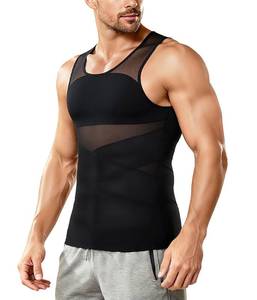 lot 6205 image: Nebility Mens Compression Shirt for Gynecomastia - Sleeveless Slimming Undershirts Body Shaper Vest Mesh Shapewear Workout Tank Tops Black
