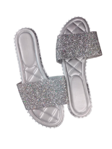 lot 6213 image: Silver Glitter Slide Sandals with Studded Soles size 43
