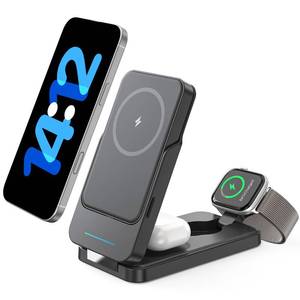 lot 6229 image: ANJANK 3 in 1 Foldable Wireless Charging Station for Travel, 5000mAh Removable Mag-Safe Power Bank, Portable Magnetic Charger Stand for iPhone 17 16 15 14 13 Pro Max Plus, Apple Watch Series, AirPods