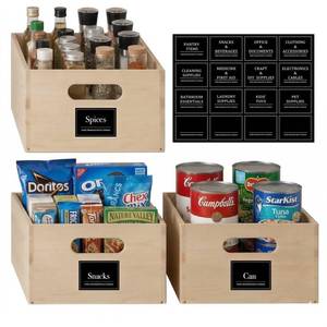 lot 11339 image: WooOrganix 3 Pack Wooden Pantry Organizers and Storage Bins, Natural Wood Grain Storage Basket with Handle, Rustic Wooden Crate for Kitchen Cabinet Office Bathroom