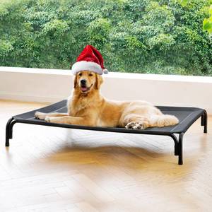 lot 11353 image: Elevated Dog Bed Raised Outdoor Dog Cot for Large Dogs, Installation Requires No Tools, Frame with Washable Cooling Breathable Mesh Anti-Slip Feet, Indoor Pet Bed, Black, 43.3 Inches