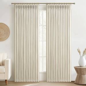 lot 11354 image: Light Beige Natural Linen Blackout Curtains 90 Inches Long 2 Panels Set for Patio Sliding Door, Modern Pinch Pleat Double Layer Sun Block Window Drapes for Office 40 x 90 Inch Cream Decorative Curtain