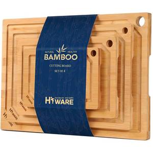 lot 11362 image: Hiware 4-Piece Extra Large Bamboo Cutting Boards Set for Kitchen, Heavy Duty Cutting Board with Juice Groove, Bamboo Chopping Board Set for Meat, Vegetables - Pre Oiled
