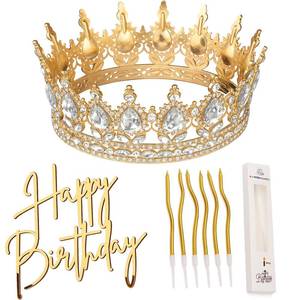 lot 12300 image: Highergo 8 Pcs Queen Crown Cake Topper Gold Rhinestone Crystal Tiara Birthday Cake Decoration for Women Princess Queen Wedding Party Photo Props