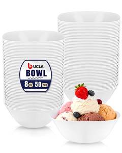lot 12302 image: bUCLA 50Pack White Plastic Small Bowls - 8oz Disposable Ice CreamSalsaDippingDessertSauceSmall Serving Bowls for Party