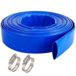 lot 12308 image: Geowaky 1 x 100 FT Pool Backwash Hose, Blue Heavy Duty Reinforced PVC Lay Flat Water Discharge Hose for Swimming Pool Filter Pump,with 2 Clamp