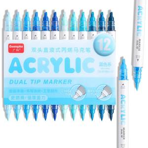 lot 12318 image: kander 12 Colors Dual Tip Acrylic Paint Markers, Blue Color �� Extra Fine & Soft Brush Pen Set with Direct Ink Flow for Sketching, Detailing, Coloring on Wood, Canvas, Rock, Glass, DIY Crafts