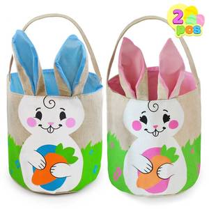 lot 12333 image: JOYIN 2 PCS Easter Bunny Burlap Basket Set Easter Eggs Hunt Basket Canvas Gift Tote Bag Buckets with Rabbit Ear, Party Favors Celebrate Decorations Gift Candy Toy Storage for Kids Girls Boys(16X7.5)
