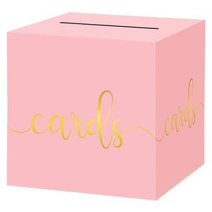 lot 12350 image: Hooqict Pink Gift Card Box with Slot 9.1 Gold Foil Card Box for Party, Graduation, Wedding Reception, Birthday, Bridal or Baby Shower, Raffle Ticket Money Envelope Holder