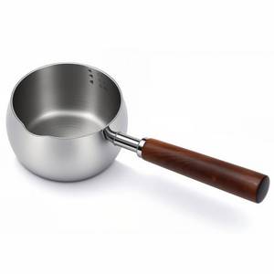 lot 12353 image: BQWII 17fl oz (500ml) Stainless Steel Mini Pot Butter Warmer, Milk and Coffee Heater, Seafood Butter Warmer, Chocolate Melting,with Pour Spout and Wooden Handle,Induction cooker available