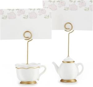 lot 12361 image: Kate Aspen, Place Card Holders, Tea Time Whimsy, Teapot and Teacup, Place Cards Included, Set of 6,Pink