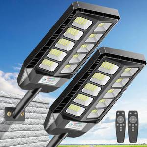 lot 13550 image: Deepn Solar Lights Outdoor, IP66 Waterproof Street Lights Outdoor, 6500K Dusk to Dawn Solar Security Flood Lights Motion Sensor with Remote Control for Yard, Entryway Garage, Porch 2 Pack