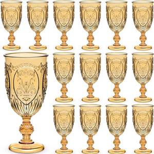 lot 13554 image: Wiwiqing 24 Pcs Plastic Goblets 7.5oz Vintage Goblet Plastic Wine Glasses Colored Retro Embossed Water Goblets for Wine Bar Juice Baby Shower Wedding Reception Grand Event Party (Amber)