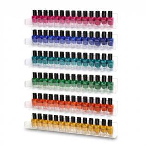 lot 13557 image: Umirokin Acrylic Nail Polish Rack Wall Mounted - 6 Pack Clear Nail Polish Organizer Shelf for 60-90 Bottles, Hanging Floating Essential Oil Storage & Paint Rack, 15 Inch Wall Holder for Salon & Home