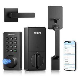 lot 13560 image: Philips Wi-Fi Smart Door Lock with Handle Set, Keypad Deadbolt for Front Door, Fingerprint Keyless Entry Door Lock with App Remote Control, IP53 Waterproof, Auto Lock, Security Easy Installation
