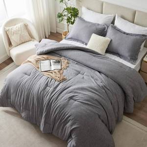 lot 13569 image: CozyLux Full Size Comforter Set, 3 Pieces Heathered Grey Soft Luxury Comforter Full Size Bedding Set, Gray Breathable Lightweight Bed Sets with 1 Down Alternative Comforter and 2 Pillow Shams