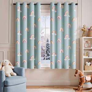 lot 14189 image: jinchan Nursery Blackout Curtains for Kids Room Rainbow Blue Curtains Cute Girls Bedroom Dorm Playroom Window Treatment Grommet Thermal Insulated Room Darkening 2 Panels 63 Inch Length