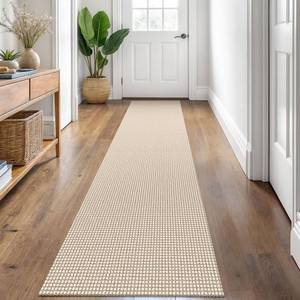 lot 14193 image: KOZYFLY Runners for Hallways 2x8 ft Washable Kitchen Runner Non Slip Rubber Backed Hall Runners Cotton Entryway Runner Rugs Floor Carpet for Indoor Backdoor Bedroom Kitchen, IvoryKhaki