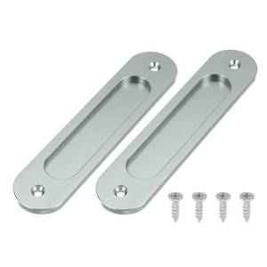 lot 14197 image: uxcell 2 Pcs Oval Recessed Sliding Door 7 Finger Flush Pulls, Handle Stainless Steel Recessed Pocket Door Pull with Screws for Home Bathroom Barn Closet Window, Gray