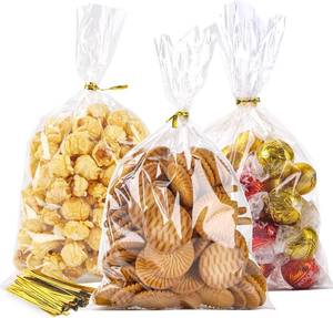 lot 14198 image: LOKQING Clear Cellophane Treat Bags 6 x 10 in, 100 Pack Gift Bag with Twist Ties, Bags for Cookies, Candy, Party Favors, Bakery Packaging and Small Gifts