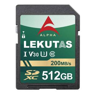 lot 14202 image: LEKUTAS 512GB SDXC UHS-I Memory Card - Up to 200MBs Read Speed, C10, U3, V30, 4K UHD, Full-HD & 4K Video SD Card for Canon Nikon Sony Fujifilm DSLR Cameras or Mirrorless Cameras