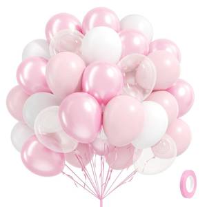 lot 14205 image: 60pcs Pink and White Balloons 12inch with Clear Pastel Pearl Pink Balloons for Wedding Bridal Baby Shower Shower Birthday Party Decorations