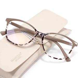 lot 14210 image: Madison Avenue Square Vintage TR90 Blue Light Blocking Reading Glasses for Women with Case, Anti GlareEyestrain Computer Readers Brown Demi 1.5