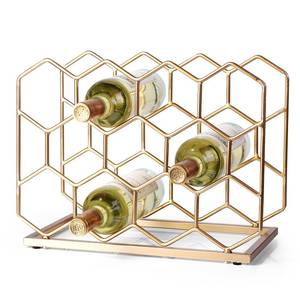lot 14219 image: Drincarier 14 Bottle Countertop Wine Rack - Freestanding Modern Gold Metal Wine Rack - Tabletop Wine Holder Stand for Cabinet, Pantry, Wine Bottle Storage����