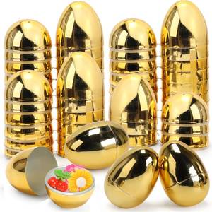 lot 14222 image: Skirfy Fillable Easter Eggs 3.15 Inch (12 Pack) with Hinge Bulk Golden Bright Plastic Easter Eggs, Perfect for Easter Egg Hunt,Birthday Party Favor