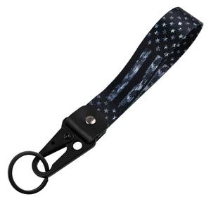 lot 14259 image: BKBKAAK Black American Flag Wristband Keychain, Short Wristlet Lanyard Snap Hook with USA Patriotic Design, Cool Wrist Key Chain for Men, Boy, Student