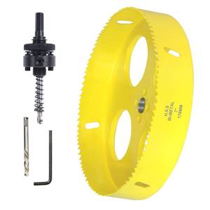 lot 14262 image: JIECHENG 7 Inch Hole Saw with Arbor, 178mm Bi-Metal Hole Cutter for Wood, Drywall, Plywood, Plastic, Thin Sheet Metal, Ceiling Speakers, Air Ducts and Cornhole Boards