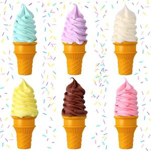 lot 14263 image: Seenelling 6 Pcs Simulated Ice Cream Artificial Lifelike Fake Ice Cream Cone Fake Food Model for Home Kitchen Cabinet Showcase Desk Shops Summer Display Photography Props Party Decoration