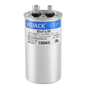 lot 14266 image: BOJACK 50 uF �5% 50 MFD 370450 V CBB65 Round Run Start Capacitor for AC Motor Run or Fan Start and Cool or Heat Pump Air Conditione