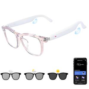 lot 14282 image: AI Smart Glasses, Anti Blue Light Bluetooth Translation Glasses with 164 Hands-Free Calls & Audio Multifunctional Smart Sunglasses for Men Women Travel Trade Business (KL01-White-Color-Change-Lens)