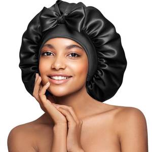 lot 14303 image: Double-Sided 22 Momme 100% Real Mulberry Silk Bonnet for Sleeping Women, Large Hair Care Bonnet for Long Curly Hair, Double Layer Silk Wrap with Soft Elastic Band, Non-Slip Sleep Cap, Jet Black