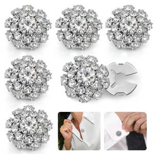 lot 14304 image: CONBOLA 6 Pcs Button Covers for Women Blouses - Rhinestone Button Covers for Women, 17.5mm Flower Crystal Clips, DIY Jewelry for Crafting Clothing (White)