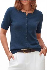 lot 14332 image: Arach&Cloz Womens Fashion 2026 Summer Cardigan Short Sleeve Spring Lightweight Shrugs Sweater Button Down Bolero Shrug Business Casual Outfits Work Tops Trendy Dark Blue XL