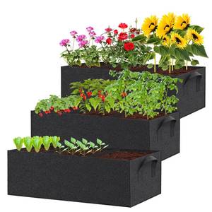 lot 15485 image: RGJ 3 Pack Fabric Raised Garden Bed, 22 Gallon 3x1x1 FT Garden Growing Bags with Handle, 3 Grids Breathable Garden Grow Bed Bag Grow Planter Bags Plant Bed for Planting Vegetables, Flowers and Herbs