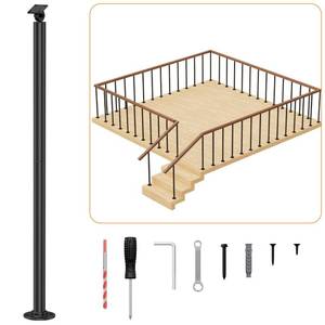 lot 15487 image: Deck Railing Kit Metal Stair Railing for Indoor and Outdoor, 32.6 Stair Handrail Railing with Adjustable Baluster Post, Wrought Iron Staircase Railing Post for Porch Balcony Fence Patio Steps