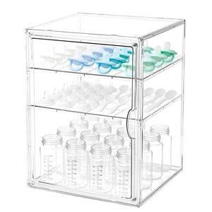 lot 15488 image: Baby Bottle Organizer, 3 Tiers Acrylic Bottle Storage Organizer Container, Clear Plastic Bottle Station Organizer with 2 Adjustable Dividers for Kitchen Countertop, Bathroom, Cabinet, Vanity