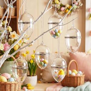 lot 15491 image: Gemscream 6 Pcs Hinged Glass Clear Easter Box Ornament Egg Fillable Ornament That Open Orb 4 Inch Clear Glass Ball with Opening for Easter DIY Holiday Decorations