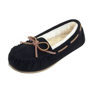 lot 15492 image: FIBURE Womens Moccasin Slippers Micro Suede Cozy Indoor Outdoor House Shoes Black Size 8 US