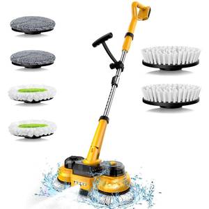 lot 15493 image: Cordless Electric Mop for Dewalt 20V Battery (NO Battery), 2 in 1 Spin Mop & Electric Floor Scrubber Machine with LED Light & Water Spray, 800 RPM Rotating Electric Mops for Floor (Golden)