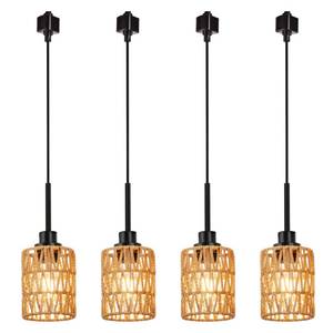 lot 15497 image: MELUCEE 4 Packs H-Type Track Hanging Light Black Ceiling Track Lighting Fixtures Rattan Pendant Light for Kitchen Island Dining Room Restaurant, Compatible with H Type Track Lighting Rail, E26 Socket