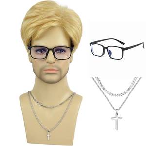 lot 16310 image: PUREHAIR Mens Short Wig with Blue Light Glasses & Cross Necklace �� Realistic Synthetic Hair with Natural Look Hairstyle for Daily Wear, Cosplay & Costume (Blonde)