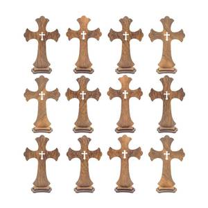 lot 16311 image: 9 Inch 12 Pack Brown Wood Standing Crosses Wooden Tabletop Cross Rustic Cross for Baptism Centerpieces Home Church Decor Prayer Gifts