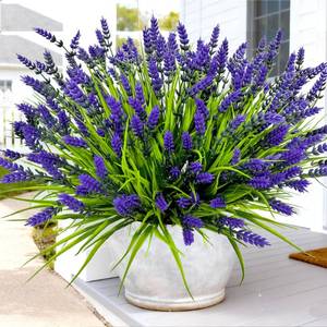 lot 16317 image: TSTWETO Artificial Plants Outdoor, 22 Pcs Fake Flowers UV Resistant Outdoor Artificial Lavender Flowers, Plastic Faux Plants for Porch Garden Planter Yard Window Box
