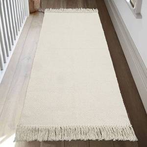 lot 16332 image: Collive Kitchen Runner Rug, 2 x 4.3 Hand-Woven Reversible Washable Rug, WhiteBeige Cotton Modern Farmhouse Bathroom Rug Hallway Carpet for Foyer Bedroom Entry Back Door Decor