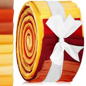lot 16338 image: Hosuly 40 Pcs Gradient Orange Fabric Jelly Quilting Strips Yellow Orange Red Quilting Fabric Bundle Roll 2.55 Inch Precut Patchwork Roll for Rug Blanket Upholstery Purse Making DIY Craft Sewing